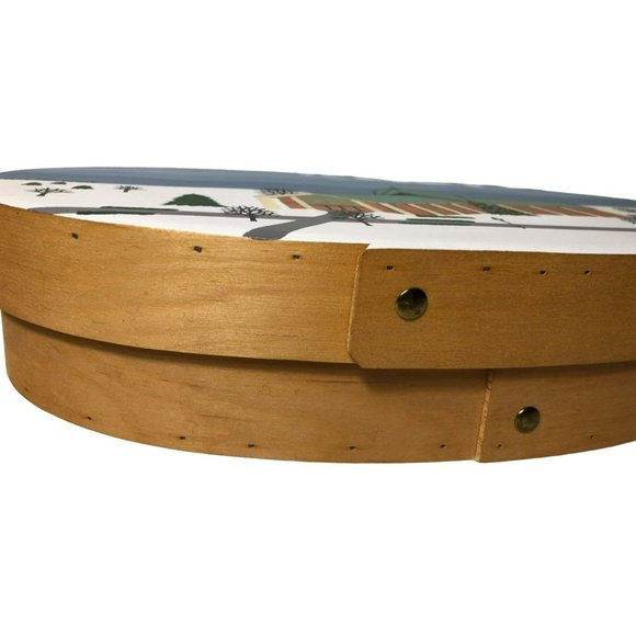 1992 Handmade Vermont Oval Shaker Box with hand painted Lid, Church in Winter - Picture 1 of 9
